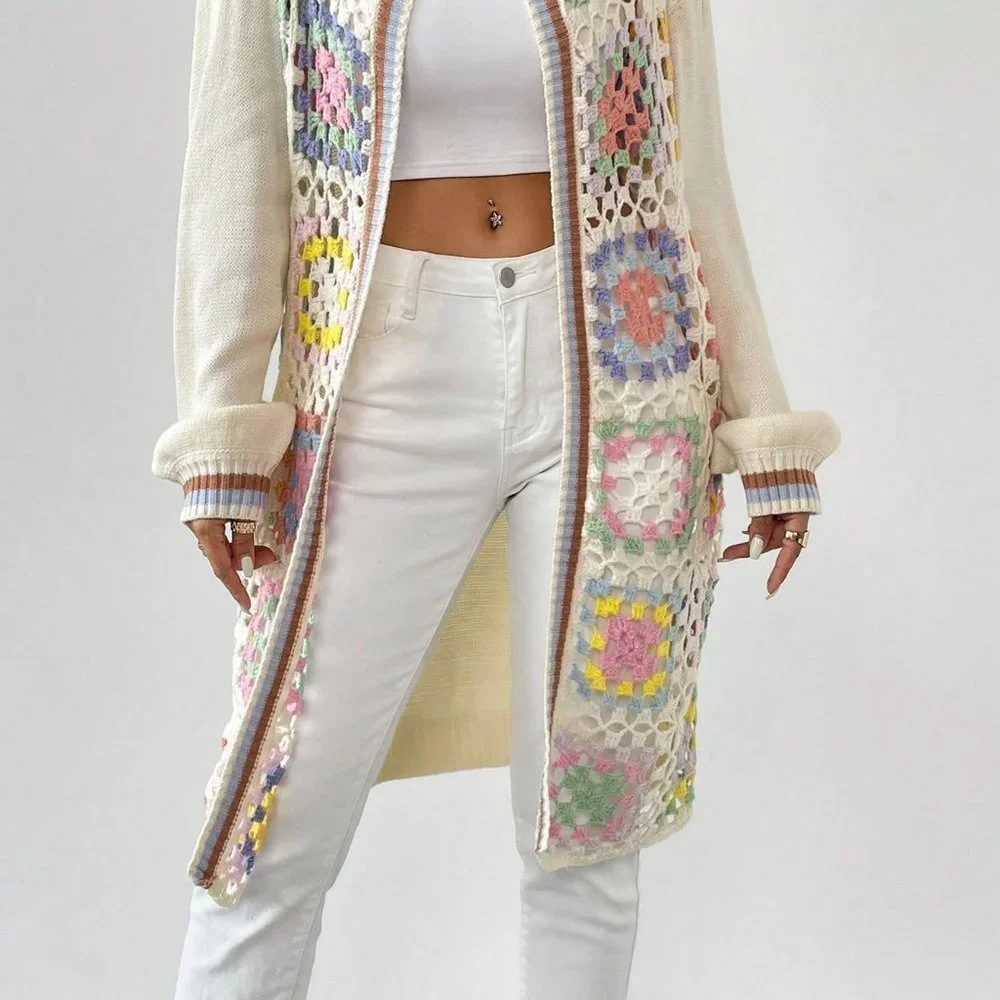 Apricot Casual Womens Geo Pattern Drop Shoulder Open Front Cardigan - Picture 3 of 5